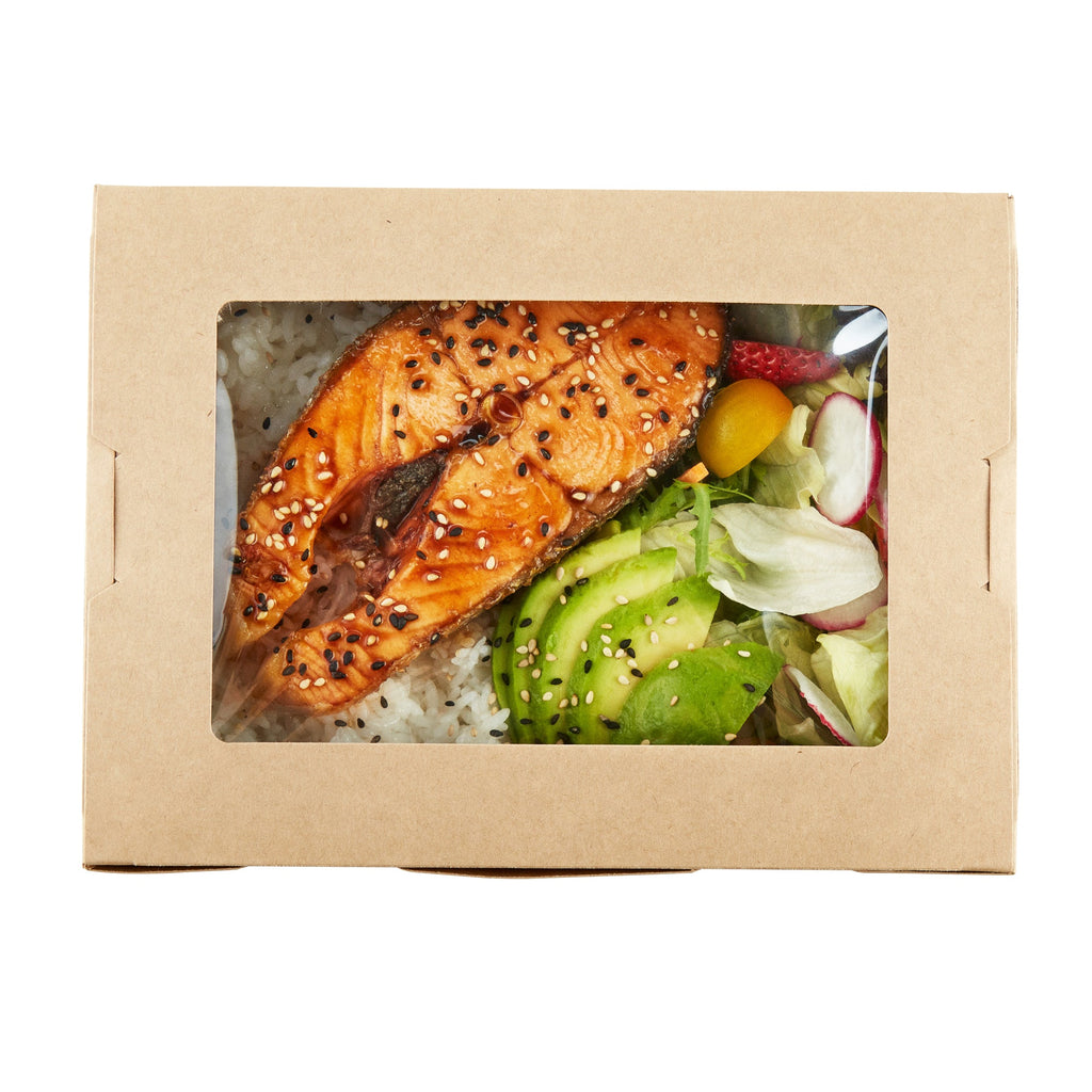 Cafe Vision 71 oz Kraft Paper Large Take Out Container - Hinge Lock - 8 3/4'' x 6 1/2'' x 2 1/2'' - 200 count box