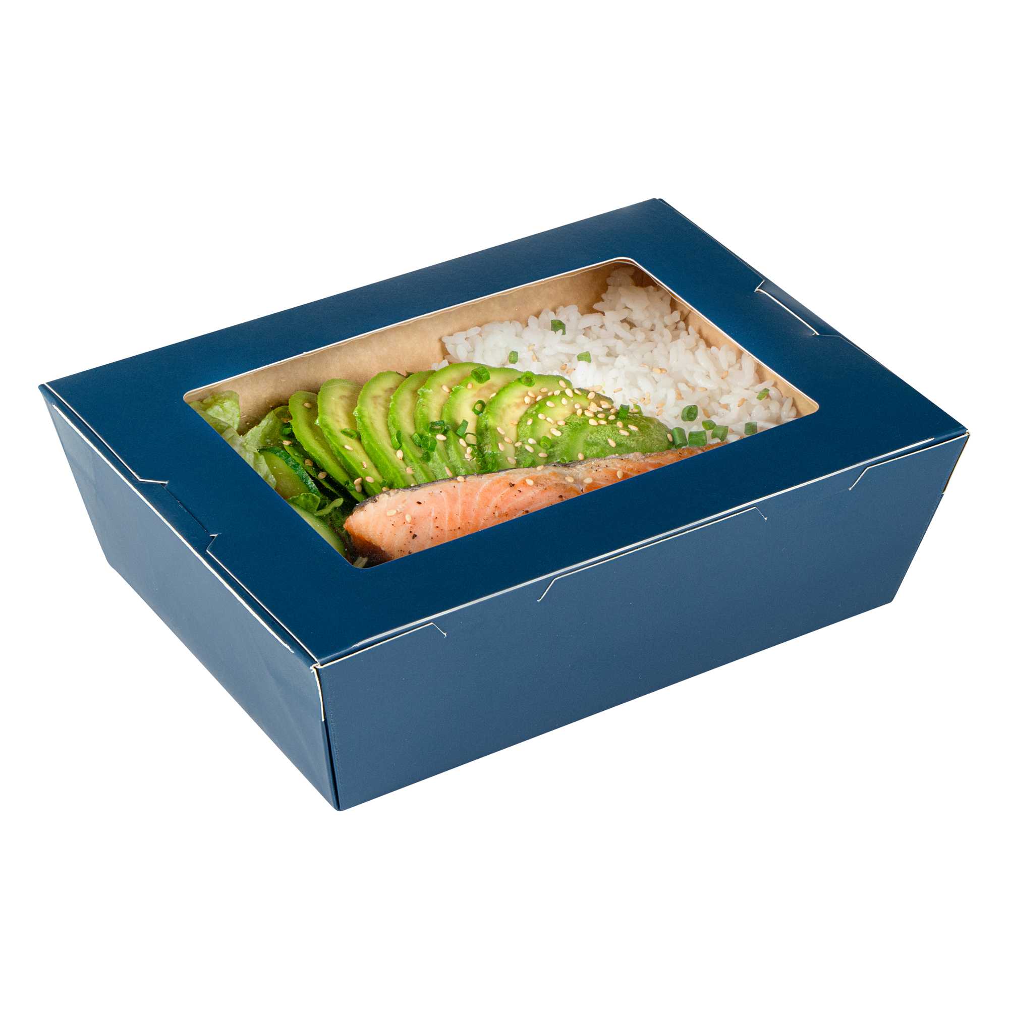 Cafe Vision 71 oz Midnight Blue Paper Large Take Out Container - Hinge Lock - 8 3/4" x 6 1/2" x 2 1/2" - 50 count box