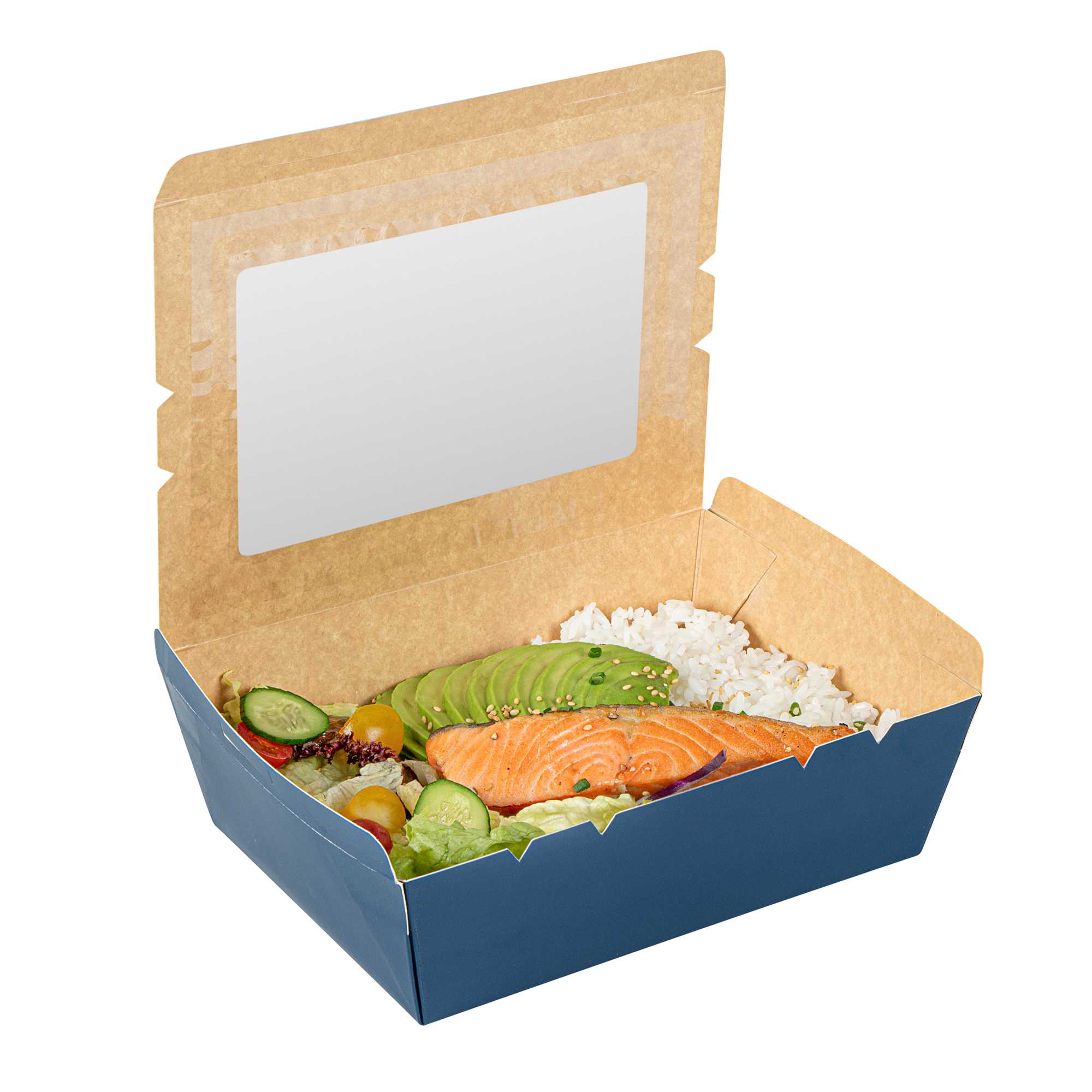 Cafe Vision 71 oz Midnight Blue Paper Large Take Out Container - Hinge Lock - 8 3/4" x 6 1/2" x 2 1/2" - 50 count box
