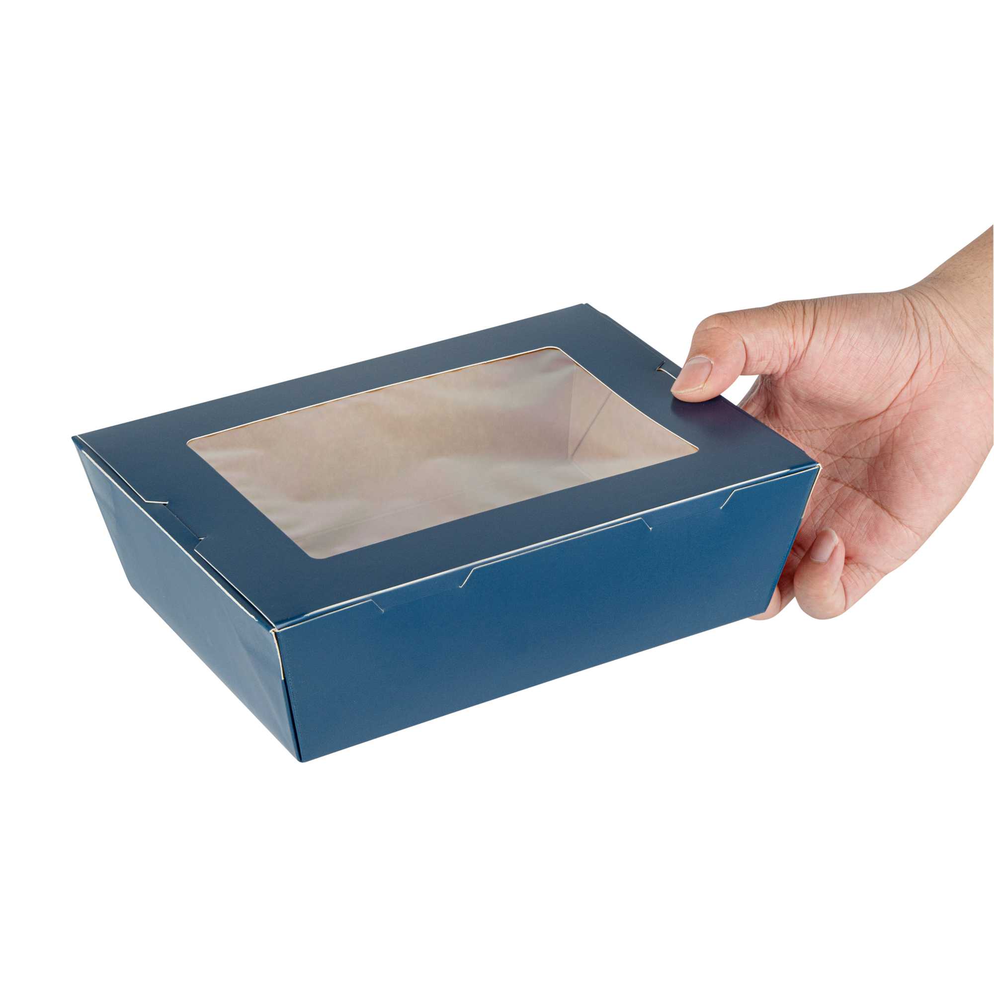 Cafe Vision 71 oz Midnight Blue Paper Large Take Out Container - Hinge Lock - 8 3/4" x 6 1/2" x 2 1/2" - 200 count box