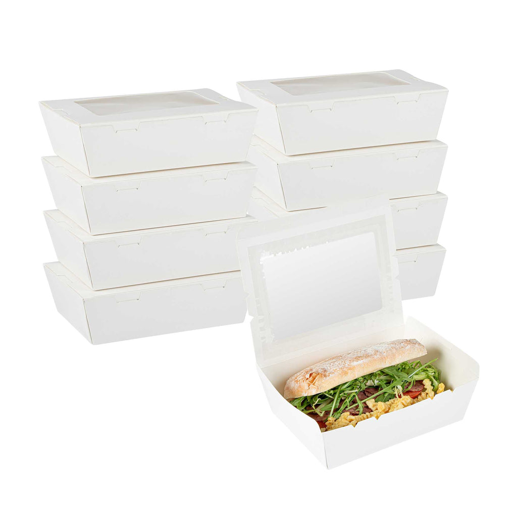Cafe Vision 71 oz White Paper Large Take Out Container - Hinge Lock - 8 3/4" x 6 1/2" x 2 1/2" - 200 count box