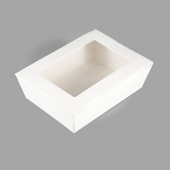 Cafe Vision 71 oz White Paper Large Take Out Container - Hinge Lock - 8 3/4" x 6 1/2" x 2 1/2" - 50 count box