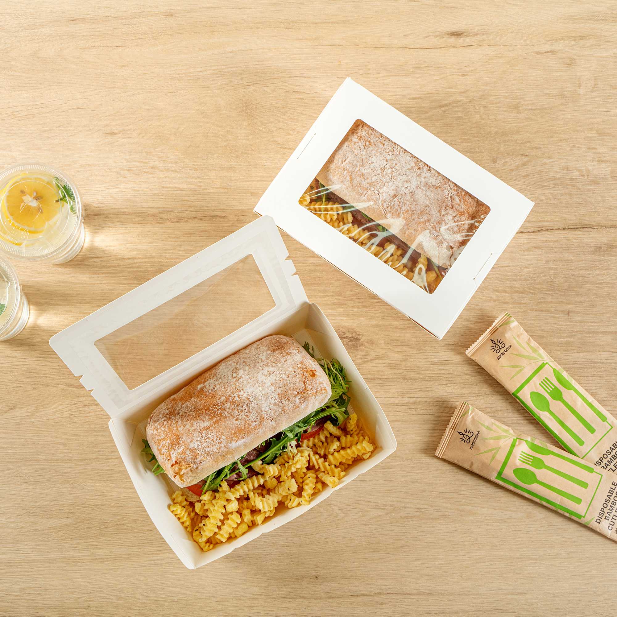 Cafe Vision 71 oz White Paper Large Take Out Container - Hinge Lock - 8 3/4" x 6 1/2" x 2 1/2" - 50 count box