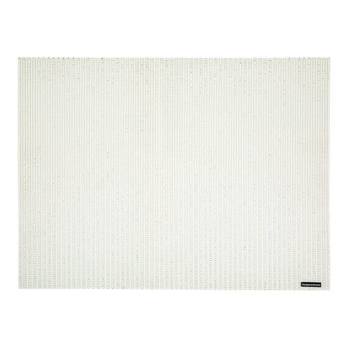 Amalfi Basketweave Silver Pinstripe White Vinyl Woven Placemat - with Silver Threads - 16" x 12" - 6 count box