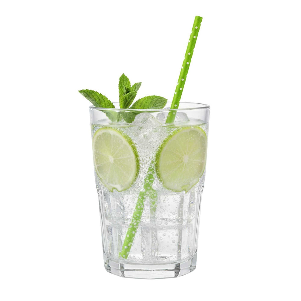 Bev Tek Lime Green Paper Straw - Polka Dots, Biodegradable, 6mm - 7 3/4" - 100 count box