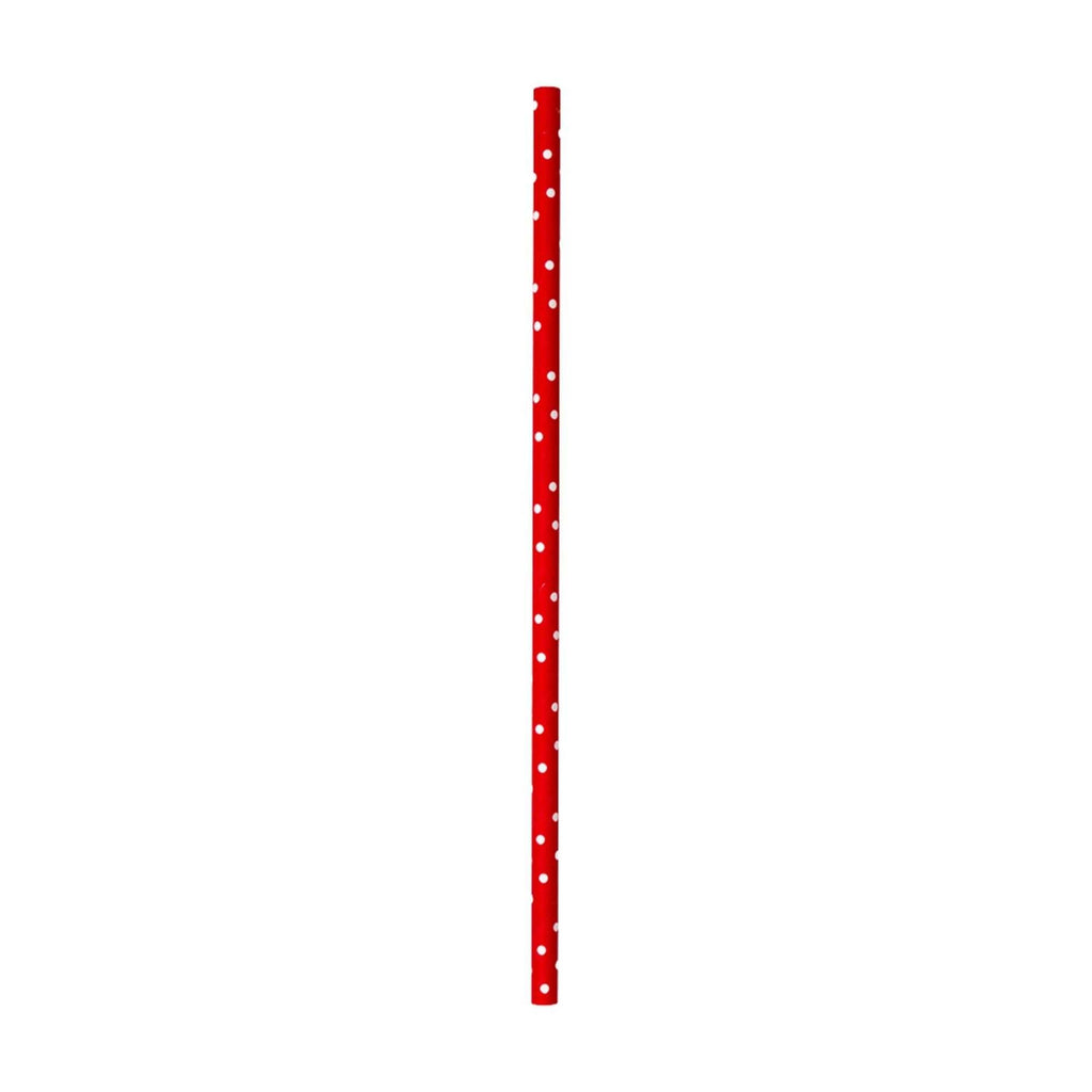 Bev Tek Red Paper Straw - Polka Dots, Biodegradable , 6mm - 7 3/4" - 25 count box