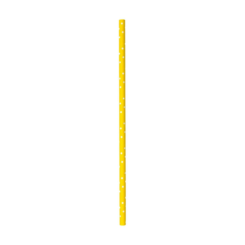 Bev Tek Yellow Paper Straw - Polka Dots, Biodegradable, 6mm - 7 3/4" - 25 count box