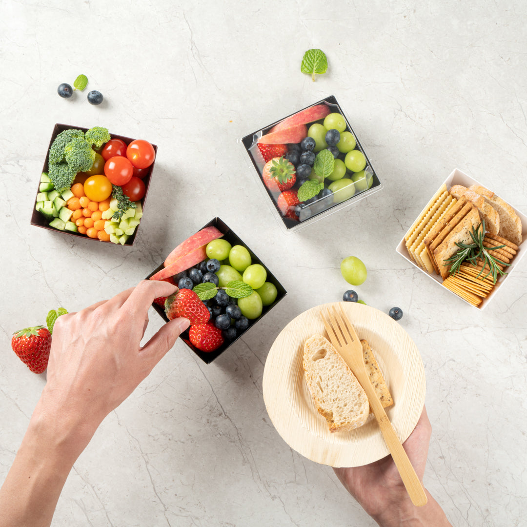 Matsuri Vision Black Paper Small Sushi Container - 3 3/4" x 3 3/4" x 1 1/2" - 100 count box