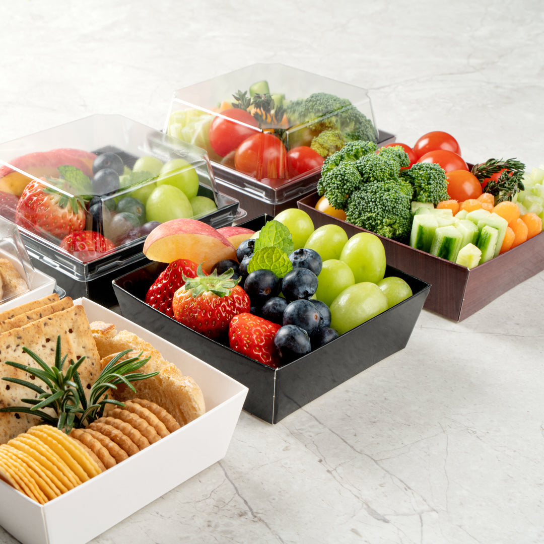 Matsuri Vision Black Paper Small Sushi Container - 3 3/4" x 3 3/4" x 1 1/2" - 100 count box