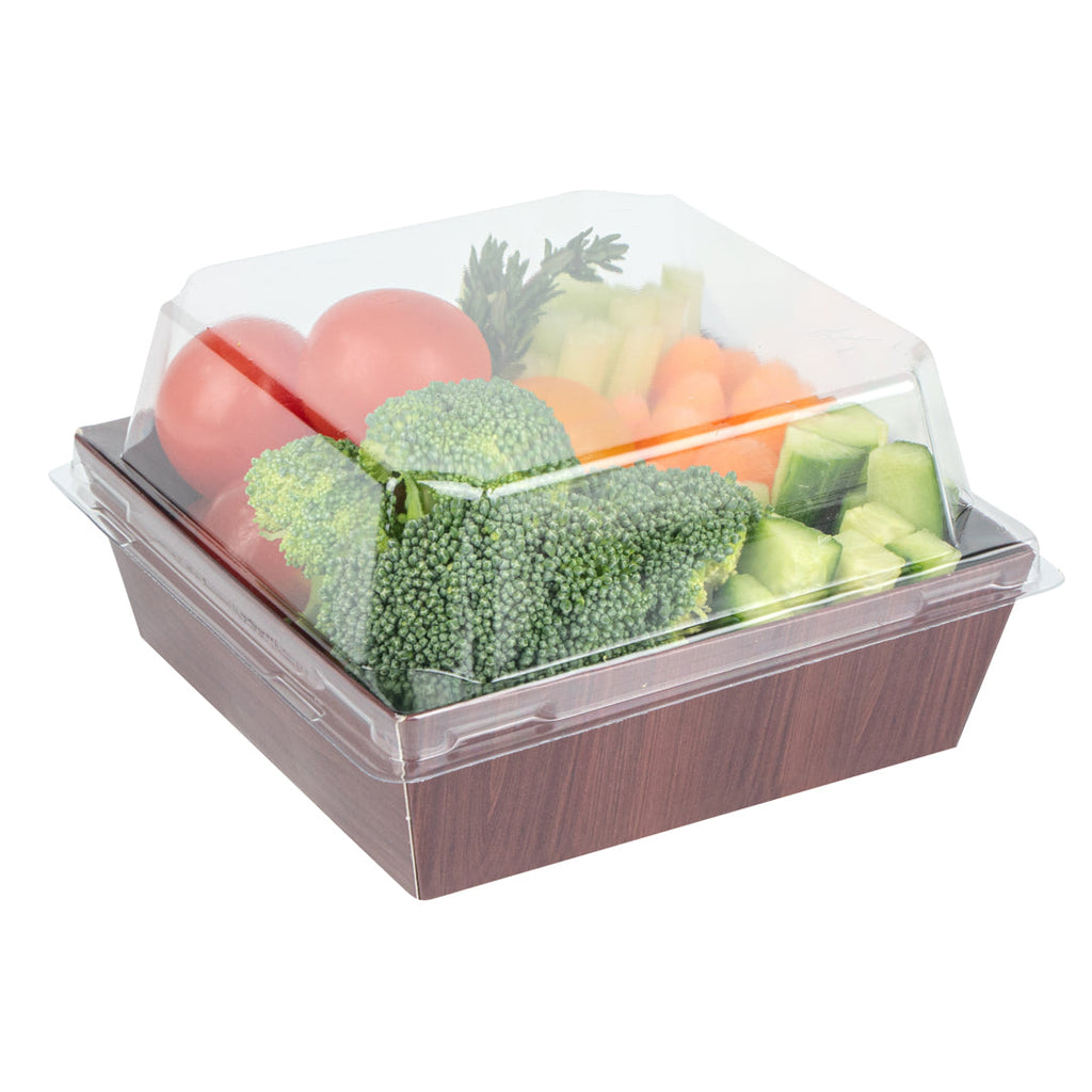 Matsuri Vision Wood Grain Paper Small Sushi Container - 3 3/4" x 3 3/4" x 1 1/2" - 100 count box