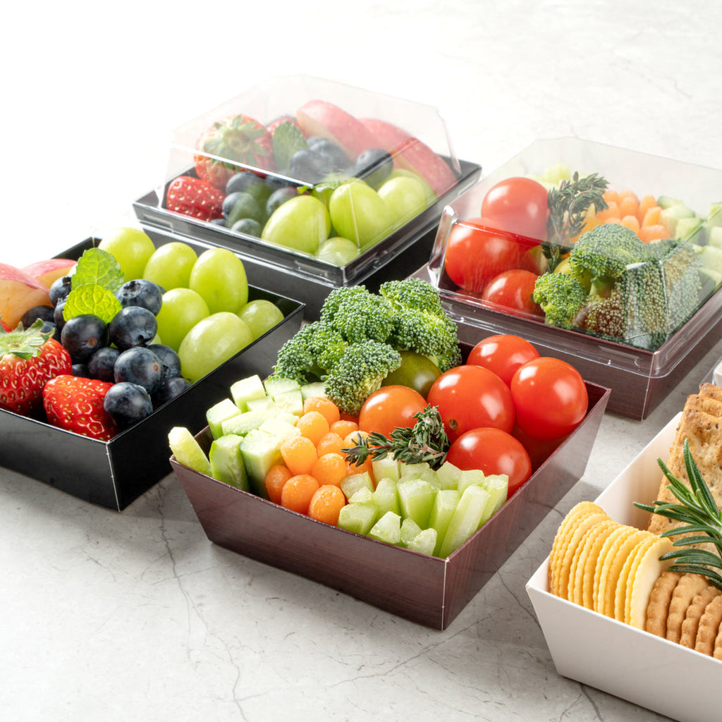 Matsuri Vision Wood Grain Paper Small Sushi Container - 3 3/4" x 3 3/4" x 1 1/2" - 100 count box