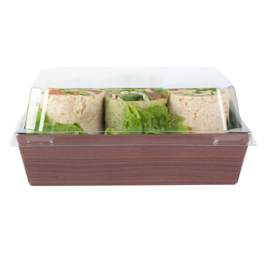 Matsuri Vision Wood Grain Paper Large Sushi Container - 5" x 4 1/2" x 1 1/2" - 100 count box