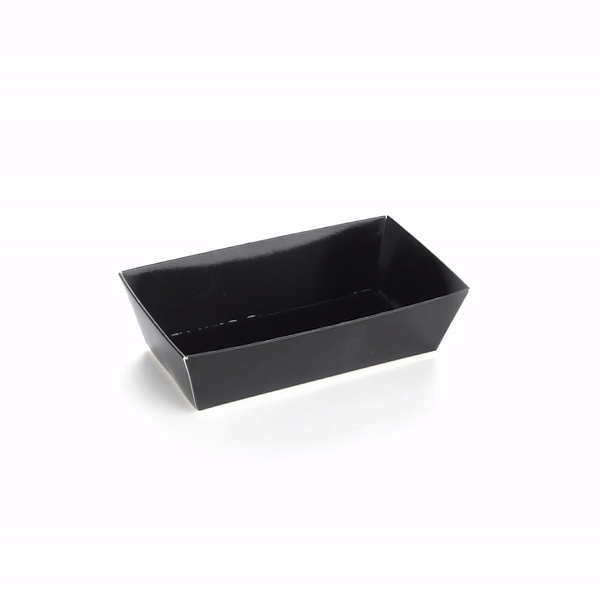 Matsuri Vision Rectangle Black Paper Small Sushi Container - 4 3/4" x 2 1/2" x 1 1/2" - 100 count box