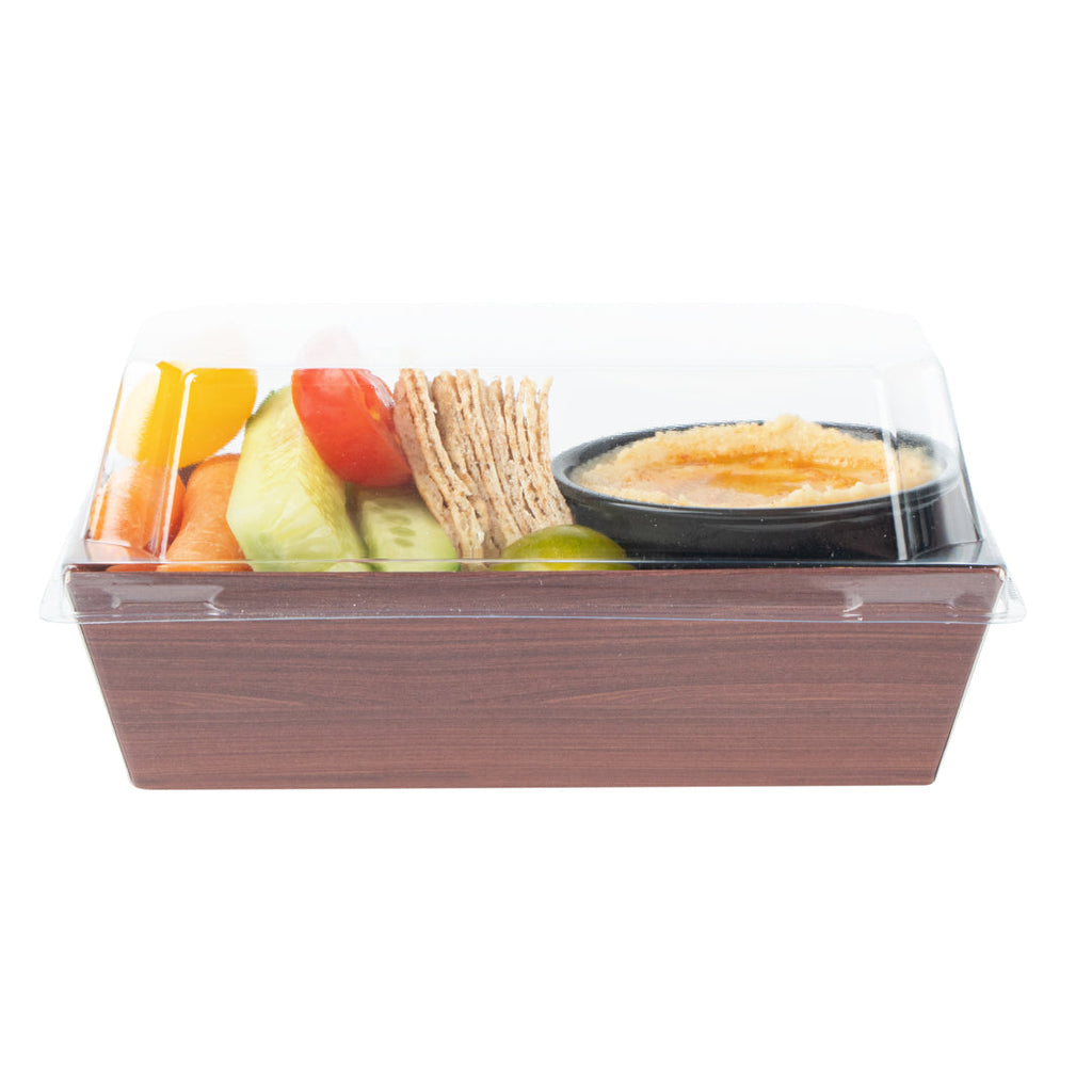 Matsuri Vision Wood Grain Paper Small Sushi Container - 4 3/4" x 2 1/2" x 1 1/2" - 100 count box