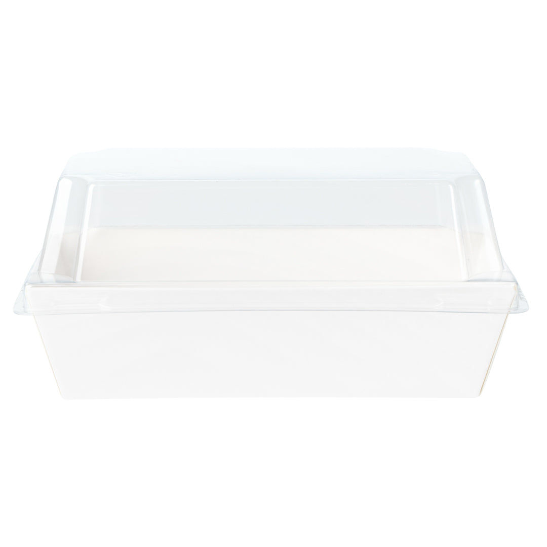 Matsuri Vision Rectangle White Paper Small Sushi Container - 4 3/4" x 2 1/2" x 1 1/2" - 100 count box