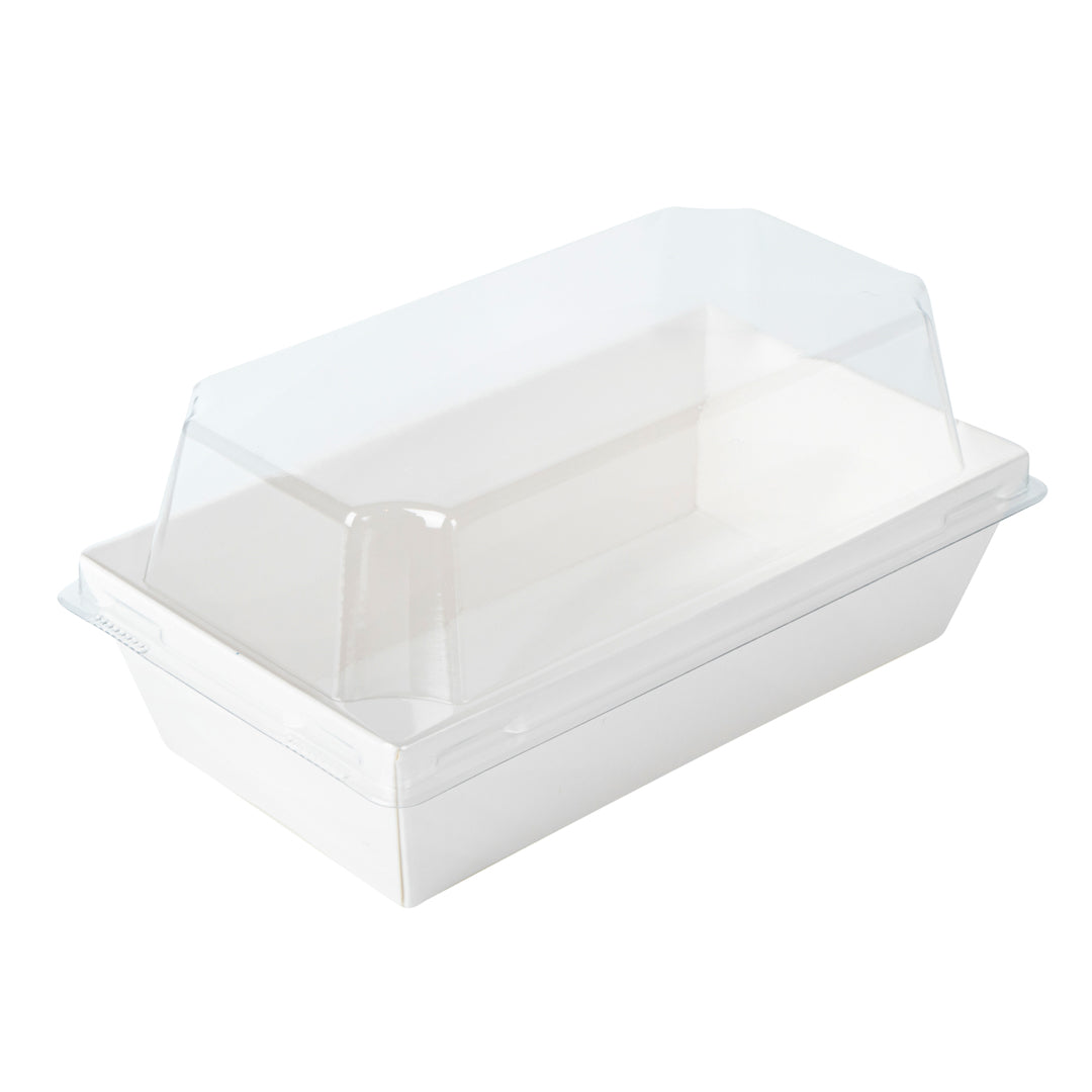 Matsuri Vision Rectangle White Paper Small Sushi Container - 4 3/4" x 2 1/2" x 1 1/2" - 100 count box
