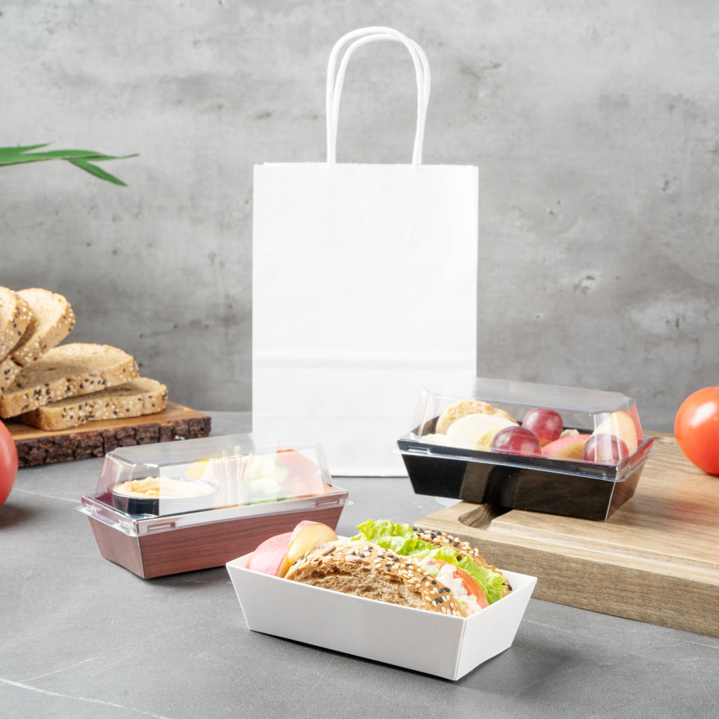 Matsuri Vision Rectangle White Paper Small Sushi Container - 4 3/4" x 2 1/2" x 1 1/2" - 100 count box