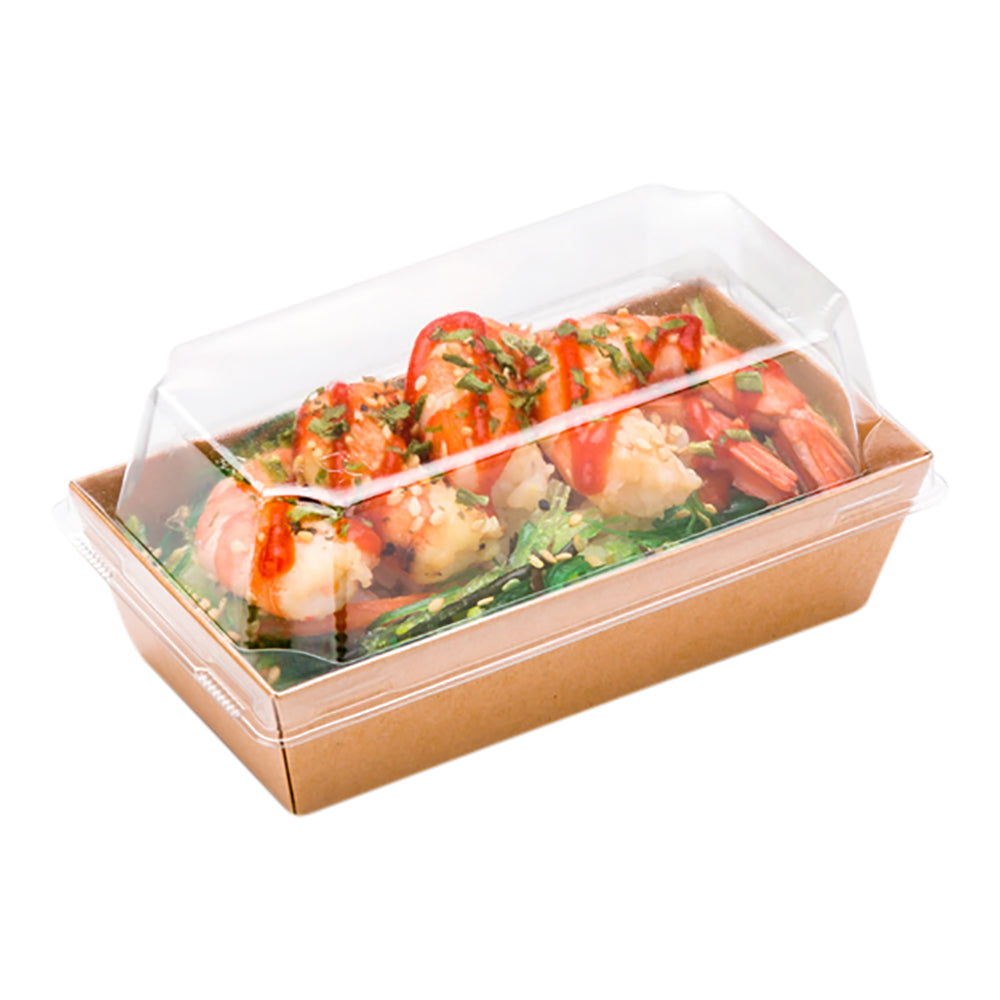 Matsuri Vision Clear Plastic Lid - Fits Small Sushi Container - 5 1/4" x 3" x 1 1/2" - 100 count box