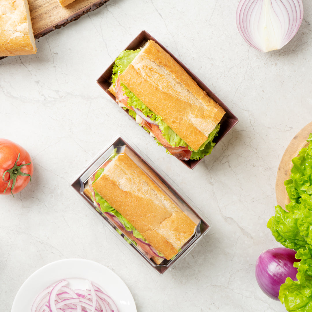Matsuri Vision Wood Grain Paper Medium Sushi Container - 5 1/2" x 2 3/4" x 1 1/2" - 100 count box
