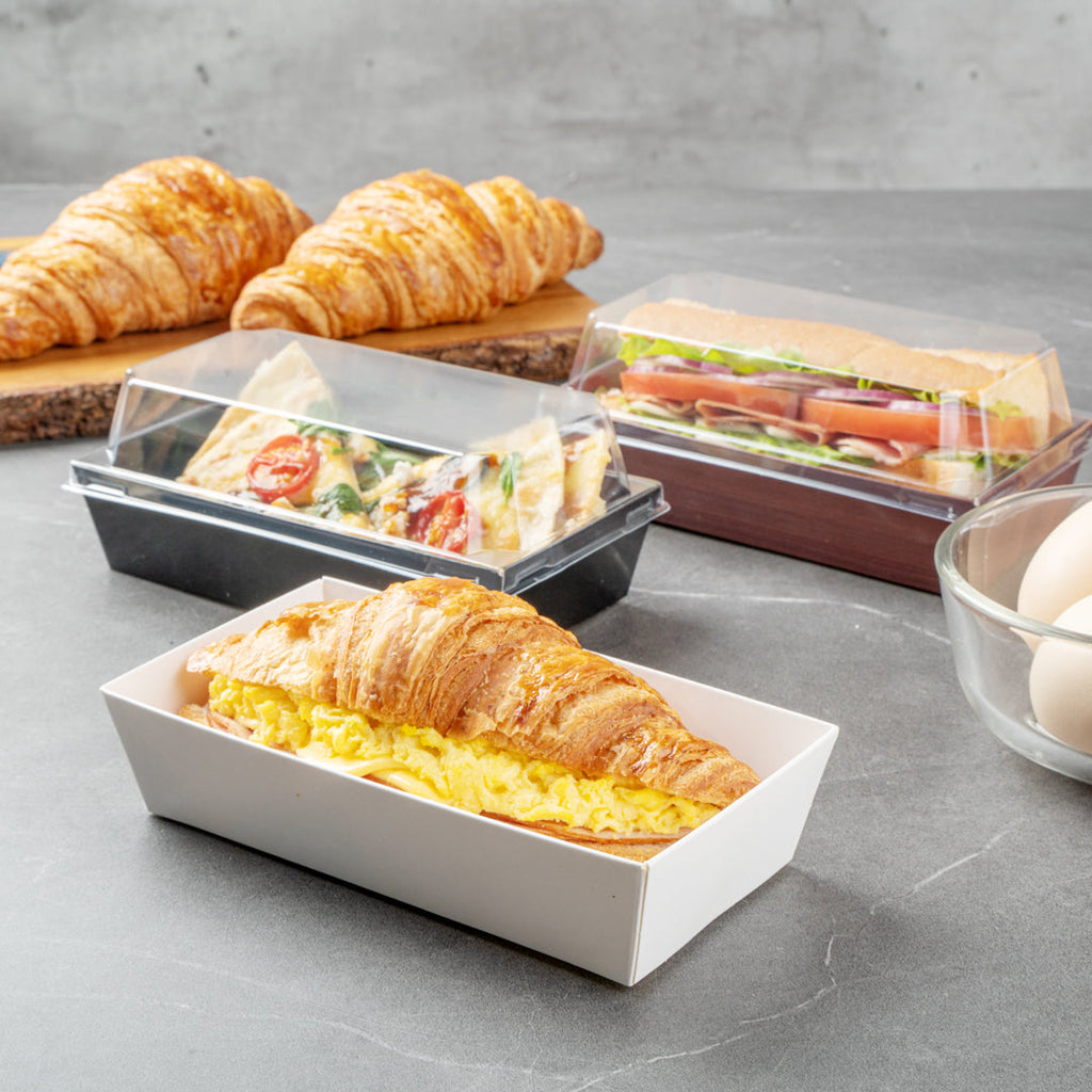 Matsuri Vision Rectangle White Paper Medium Sushi Container - 5 1/2" x 2 3/4" x 1 1/2" - 100 count box