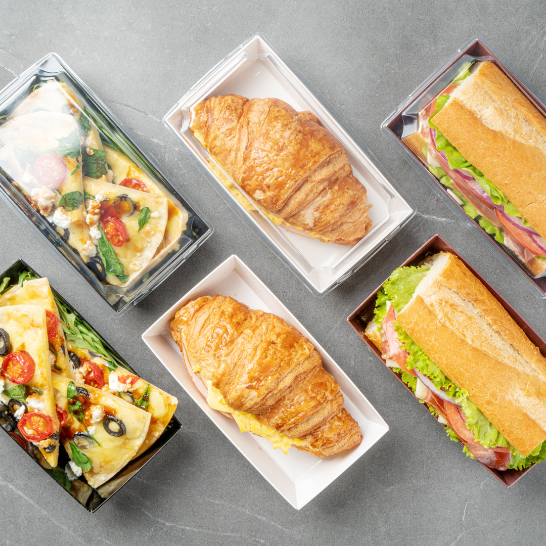 Matsuri Vision Rectangle White Paper Medium Sushi Container - 5 1/2" x 2 3/4" x 1 1/2" - 100 count box