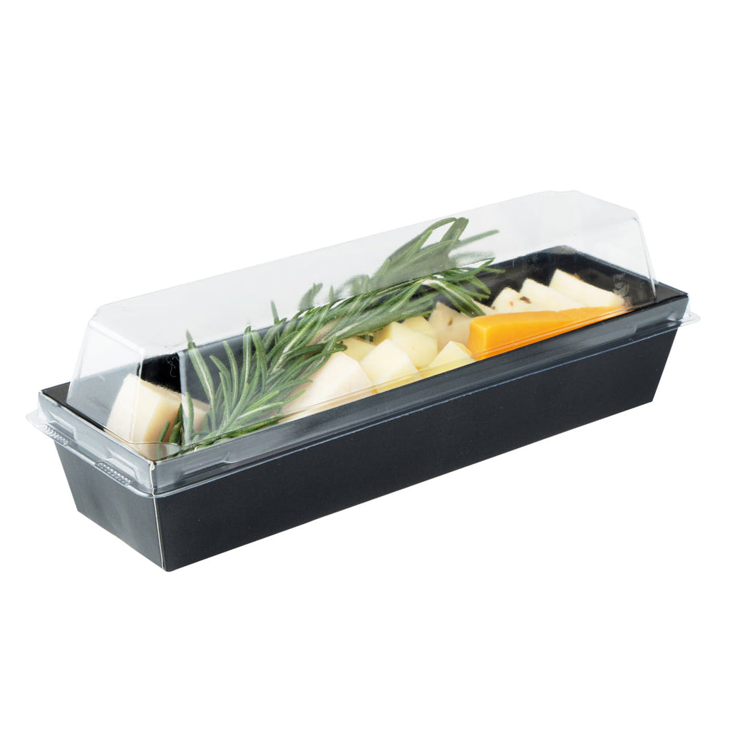 Matsuri Vision Black Paper Small Maki Sushi Container - 6 1/2" x 1 3/4" x 1 1/2" - 100 count box