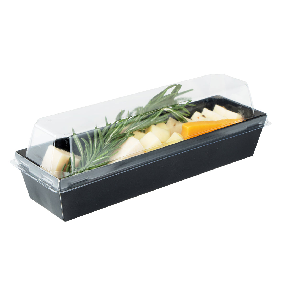 Matsuri Vision Black Paper Small Maki Sushi Container - 6 1/2" x 1 3/4" x 1 1/2" - 100 count box