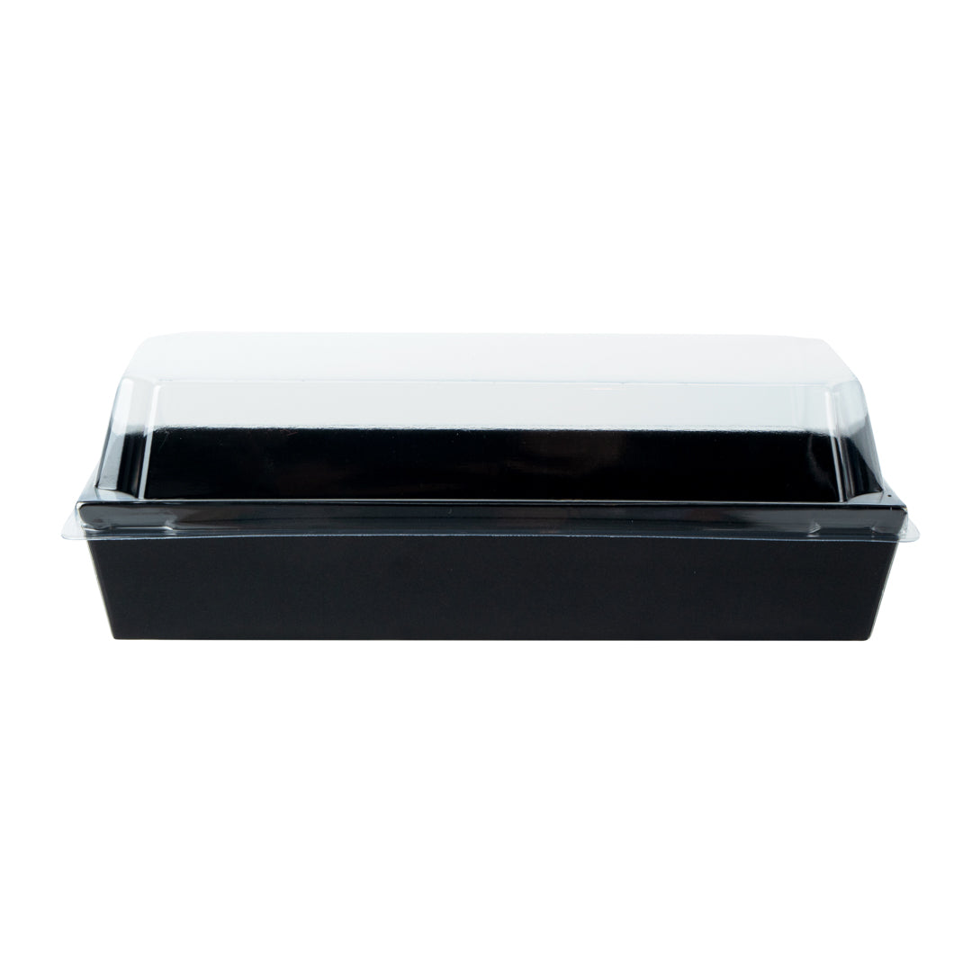 Matsuri Vision Black Paper Small Maki Sushi Container - 6 1/2" x 1 3/4" x 1 1/2" - 100 count box