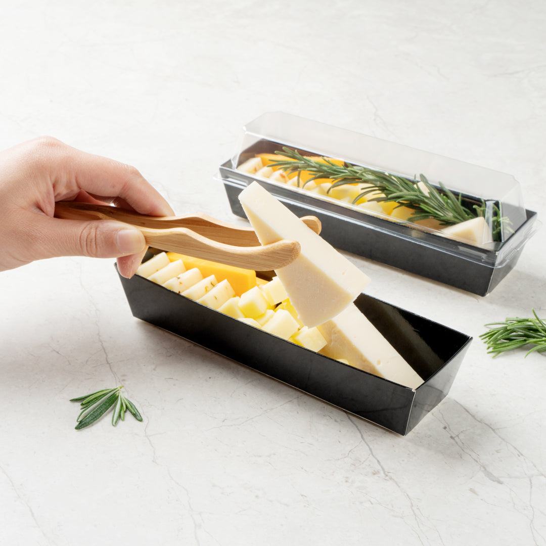 Matsuri Vision Black Paper Small Maki Sushi Container - 6 1/2" x 1 3/4" x 1 1/2" - 100 count box