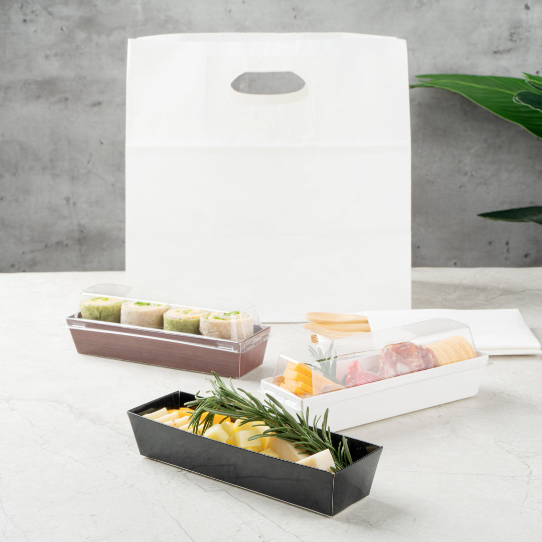 Matsuri Vision Black Paper Small Maki Sushi Container - 6 1/2" x 1 3/4" x 1 1/2" - 100 count box