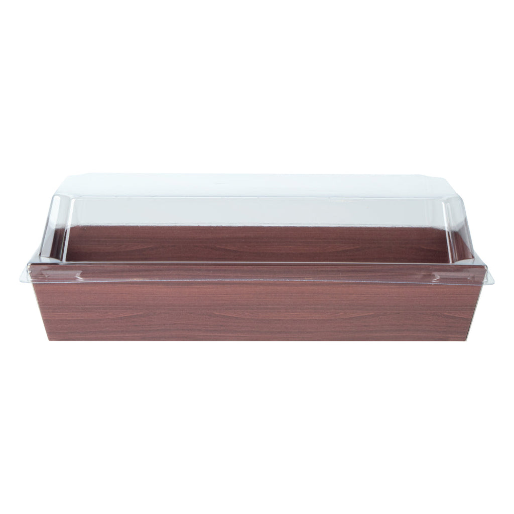 Matsuri Vision Wood Grain Paper Small Maki Sushi Container - 6 1/2" x 1 3/4" x 1 1/2" - 100 count box