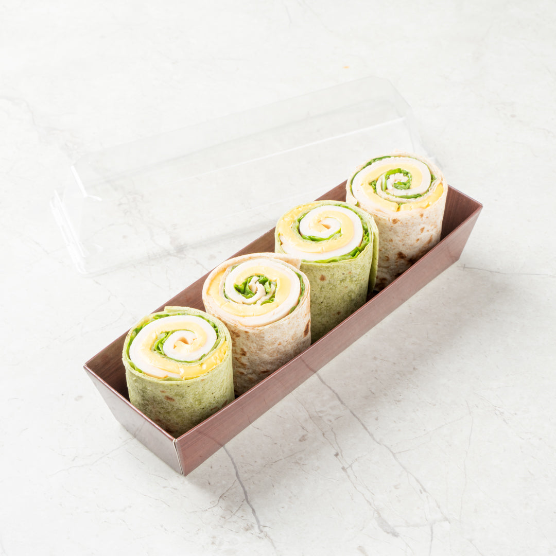 Matsuri Vision Wood Grain Paper Small Maki Sushi Container - 6 1/2" x 1 3/4" x 1 1/2" - 100 count box