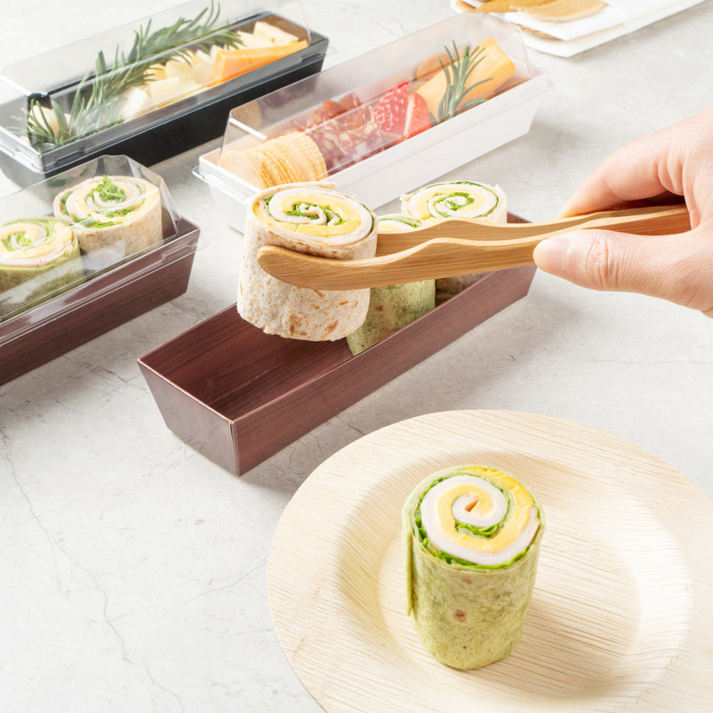 Matsuri Vision Wood Grain Paper Small Maki Sushi Container - 6 1/2" x 1 3/4" x 1 1/2" - 100 count box