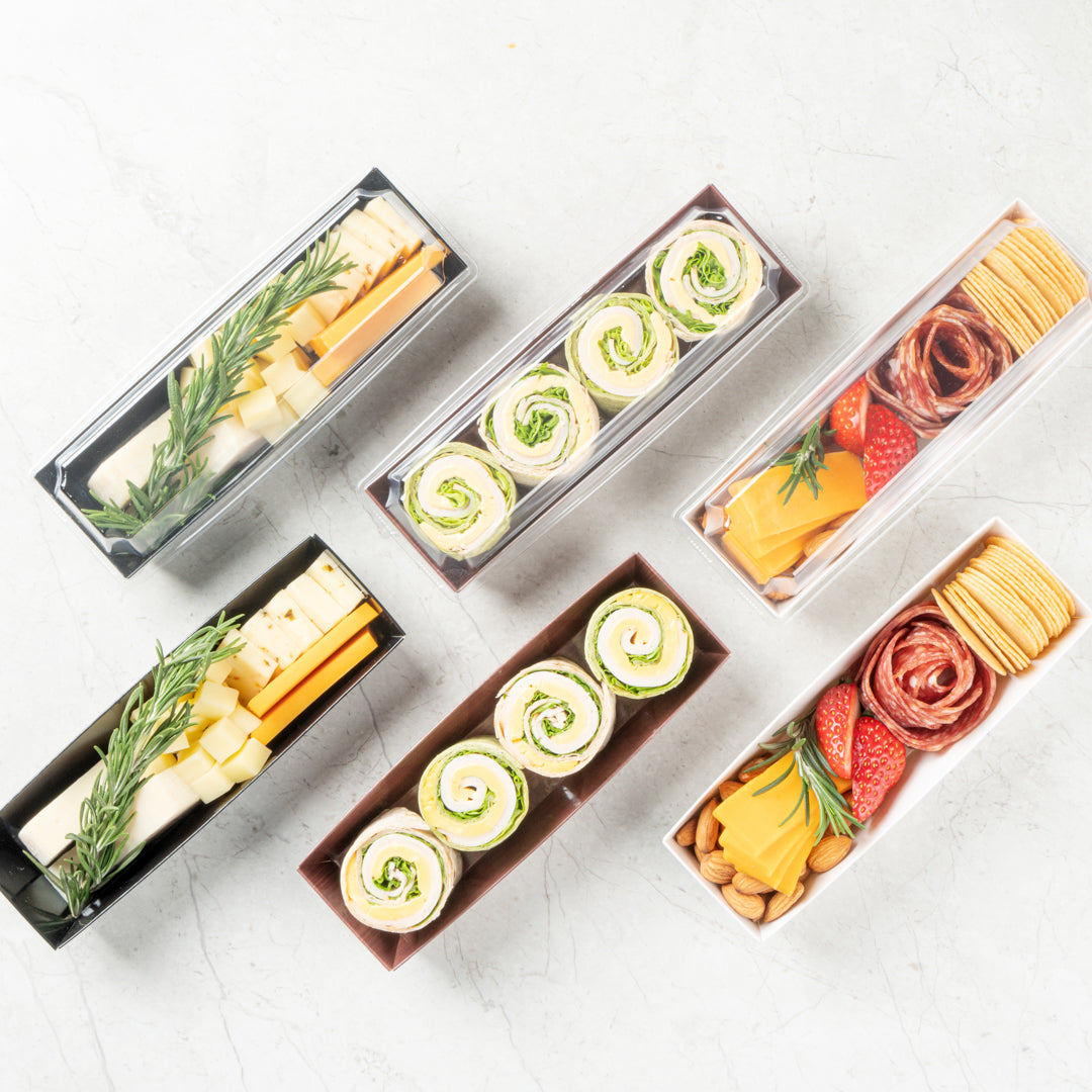 Matsuri Vision Wood Grain Paper Small Maki Sushi Container - 6 1/2" x 1 3/4" x 1 1/2" - 100 count box