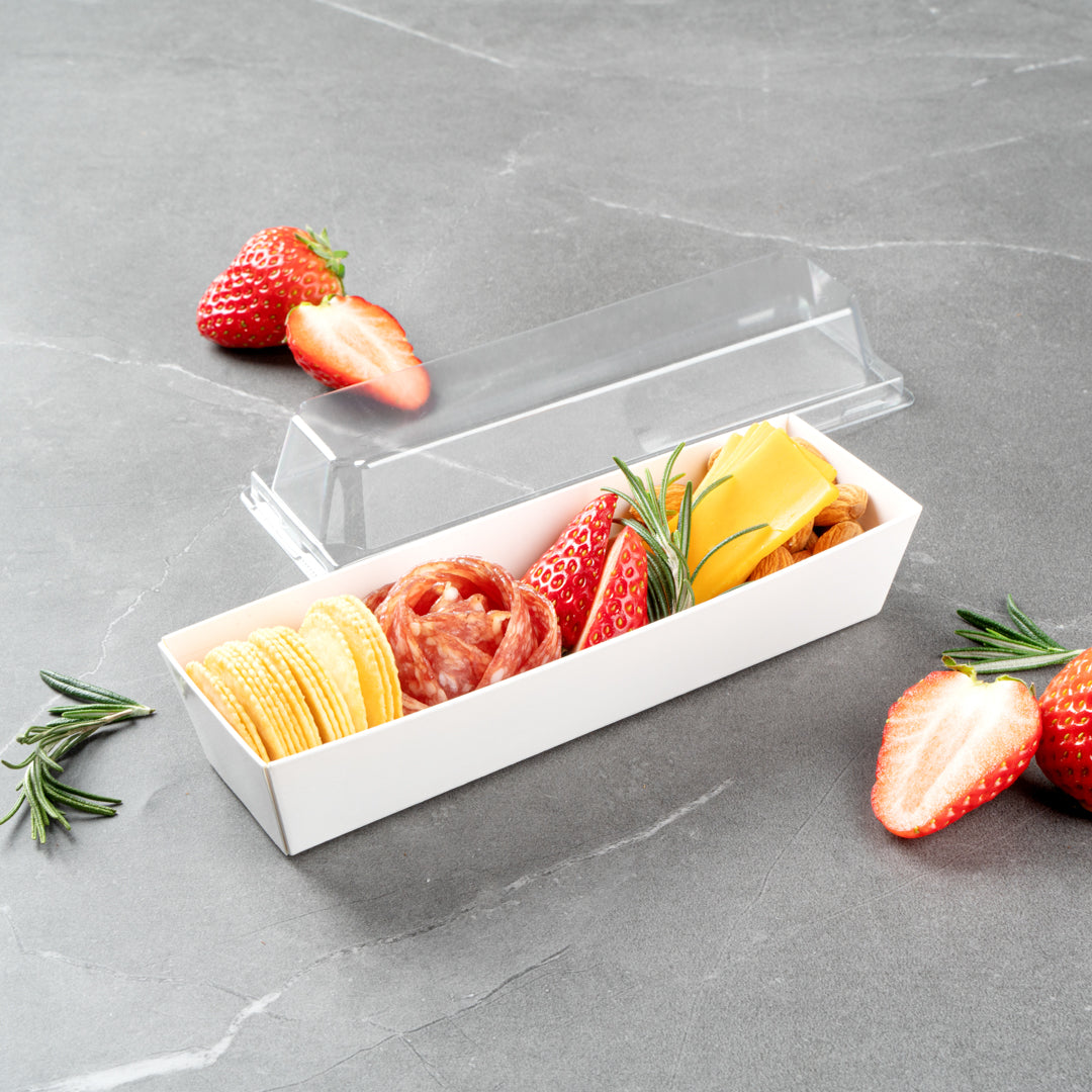 Matsuri Vision White Paper Small Maki Sushi Container - 6 1/2" x 1 3/4" x 1 1/2" - 100 count box