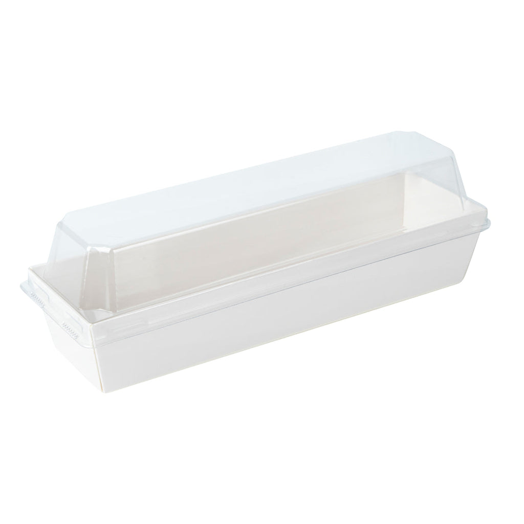 Matsuri Vision White Paper Small Maki Sushi Container - 6 1/2" x 1 3/4" x 1 1/2" - 100 count box