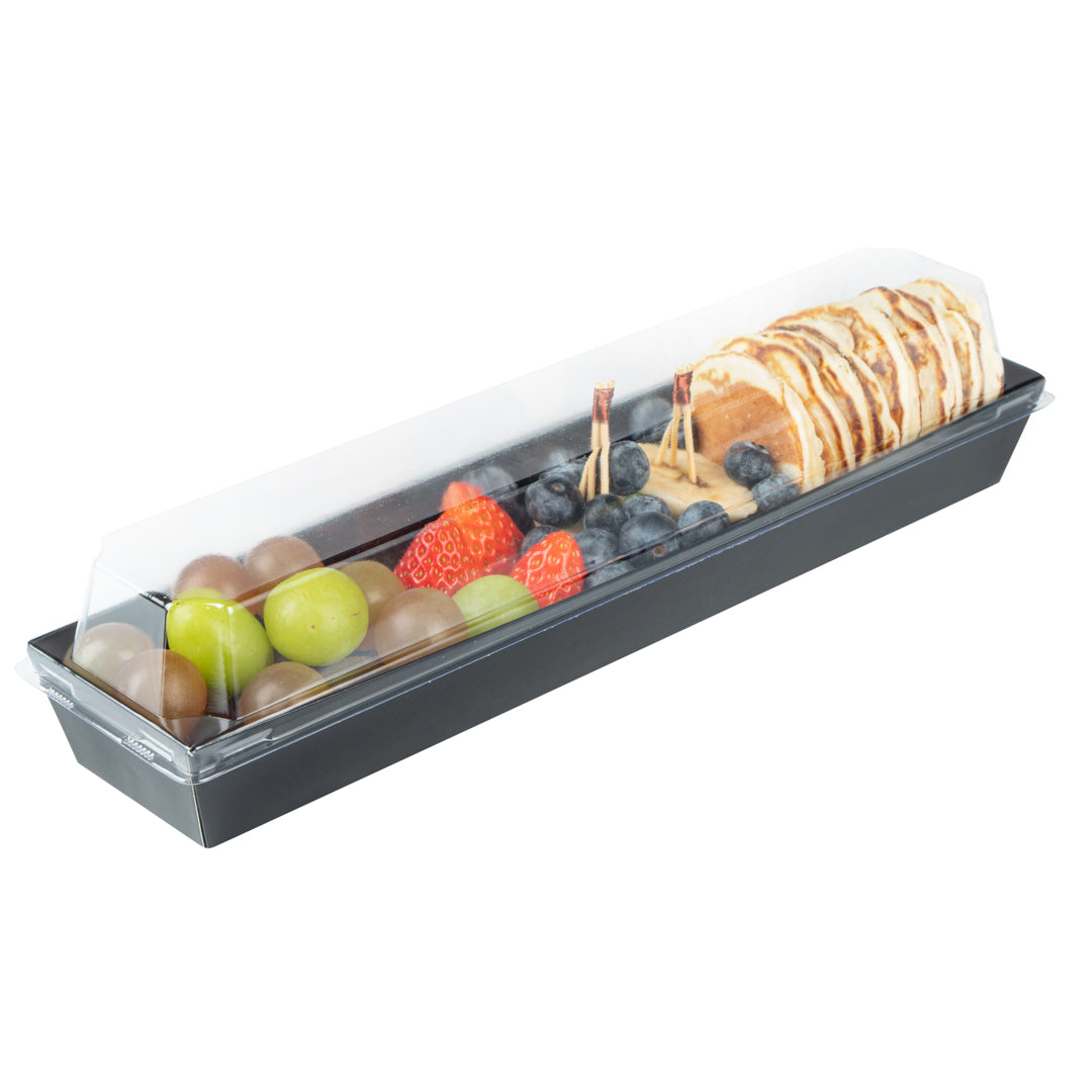 Matsuri Vision Black Paper Large Maki Sushi Container - 11 1/4" x 2" x 1 1/2" - 100 count box