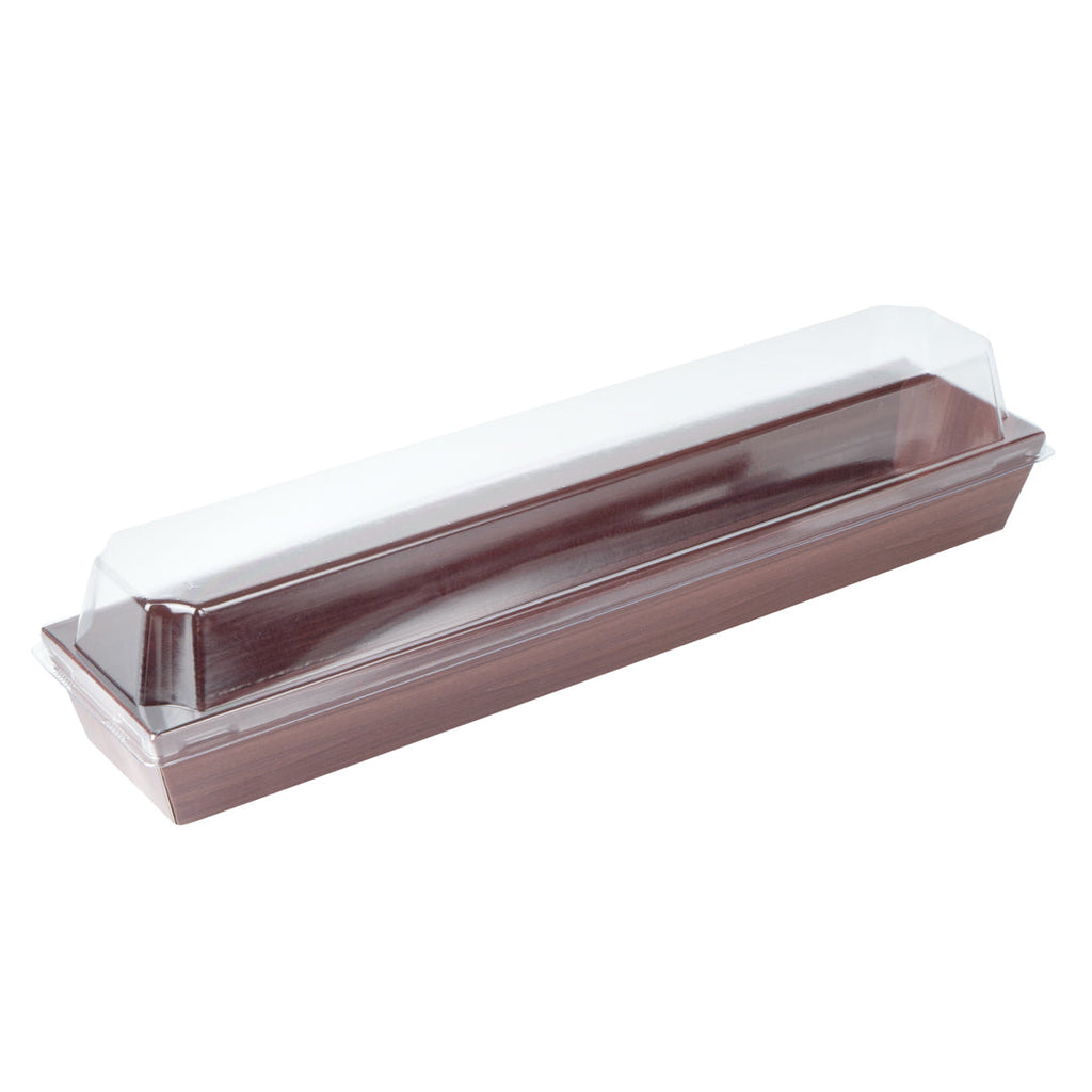 Matsuri Vision Wood Grain Paper Large Maki Sushi Container - 11 1/4" x 2" x 1 1/2" - 100 count box