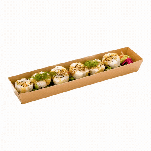 Matsuri Vision Kraft Paper Large Maki Sushi Container - 11 1/4" x 2" x 1 1/2" - 100 count box
