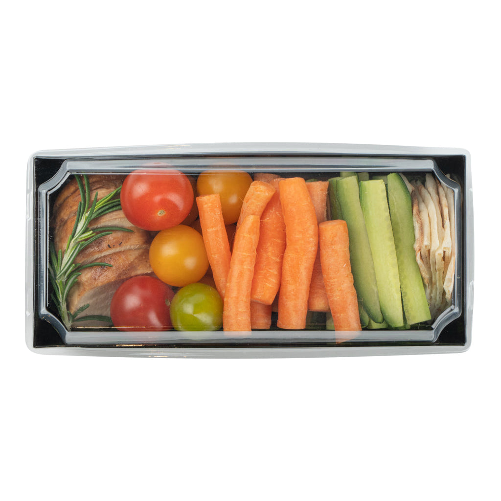 Matsuri Vision Rectangle Black Paper Large Sushi Container - 7" x 2 3/4" x 1 1/2" - 100 count box