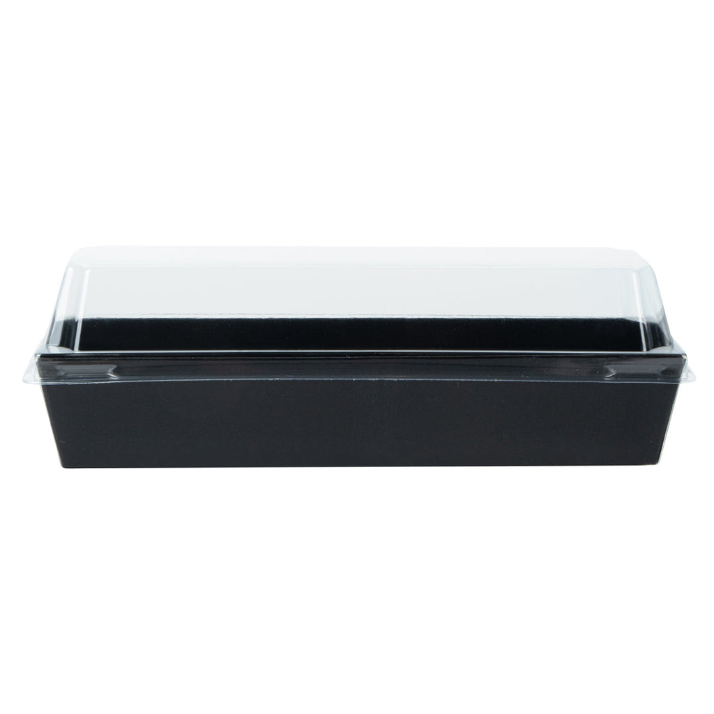 Matsuri Vision Rectangle Black Paper Large Sushi Container - 7" x 2 3/4" x 1 1/2" - 100 count box