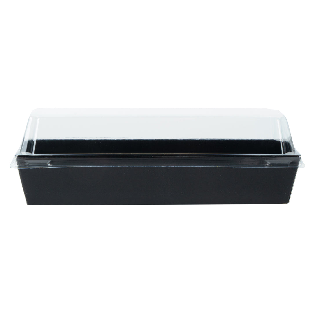 Matsuri Vision Rectangle Black Paper Large Sushi Container - 7" x 2 3/4" x 1 1/2" - 100 count box