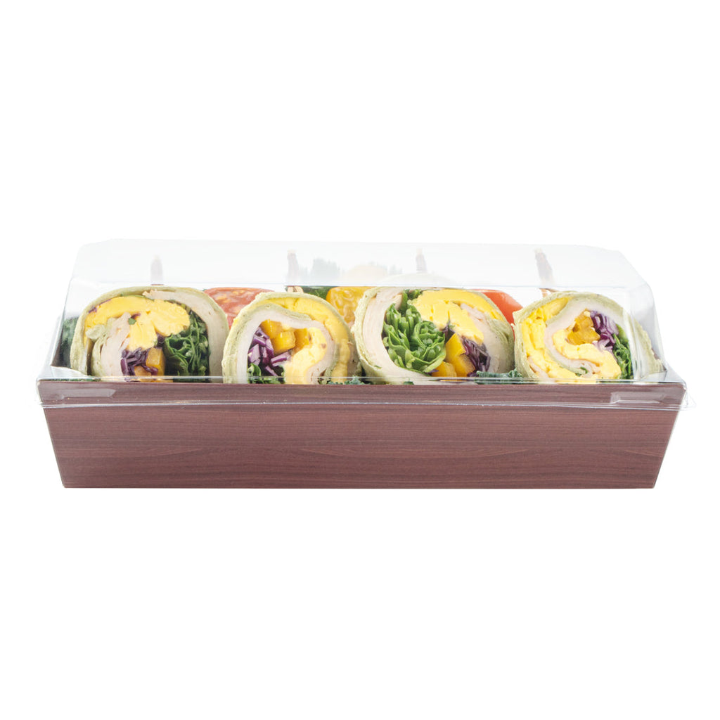 Matsuri Vision Rectangle Wood Grain Paper Large Sushi Container - 7" x 2 3/4" x 1 1/2" - 100 count box
