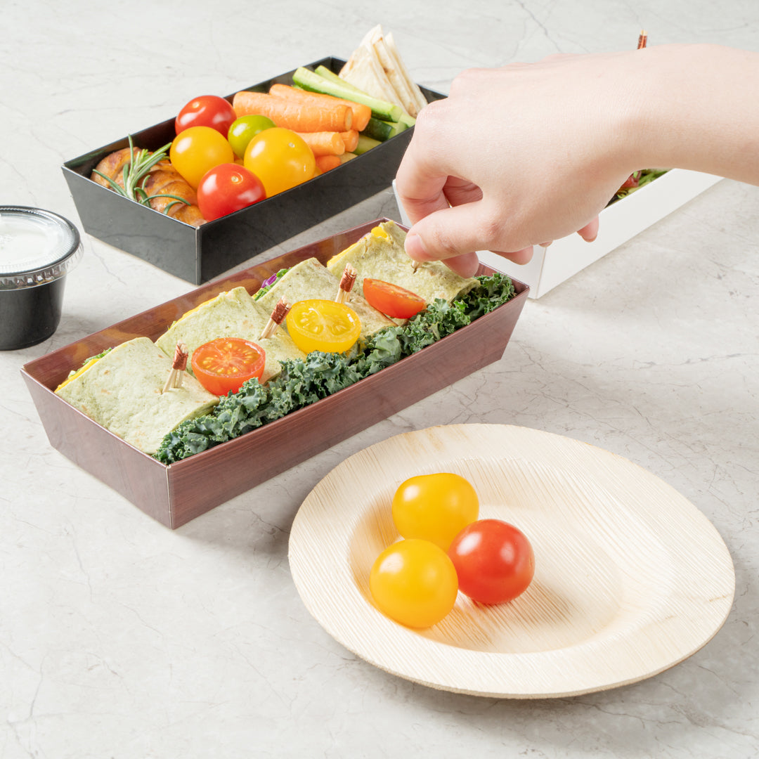Matsuri Vision Rectangle Wood Grain Paper Large Sushi Container - 7" x 2 3/4" x 1 1/2" - 100 count box