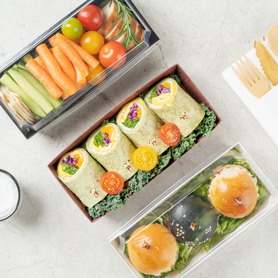 Matsuri Vision Rectangle Wood Grain Paper Large Sushi Container - 7" x 2 3/4" x 1 1/2" - 100 count box