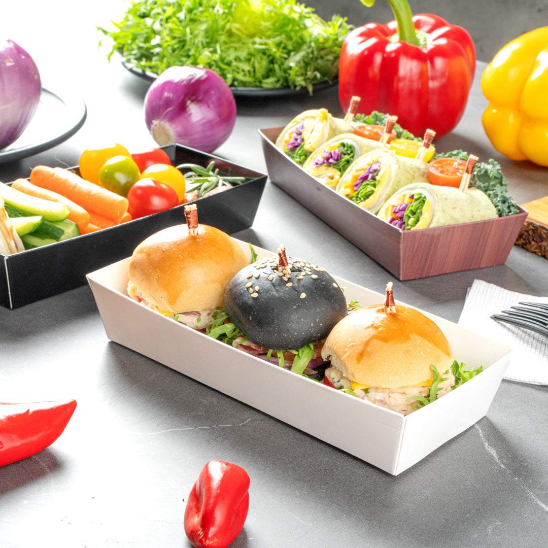 Matsuri Vision Rectangle White Paper Large Sushi Container - 7" x 2 3/4" x 1 1/2" - 100 count box