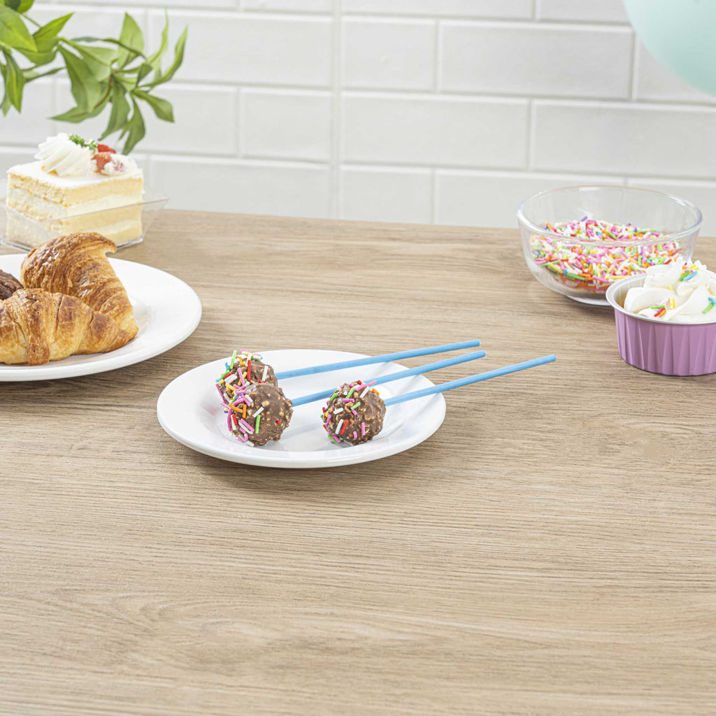 Pastry Tek Sky Blue Paper Cake Pop and Lollipop Stick - Biodegradable - 6" x 5/32" - 25 count box