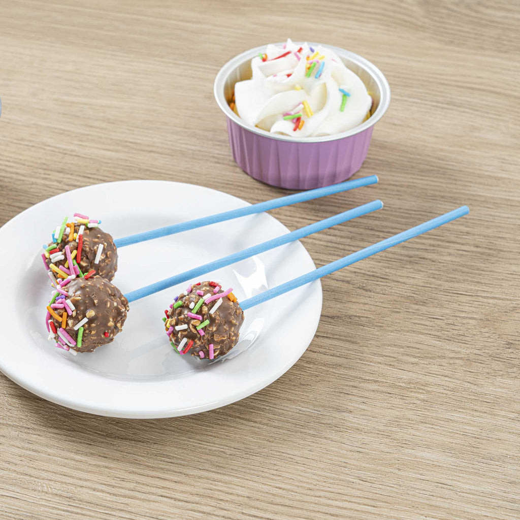 Pastry Tek Sky Blue Paper Cake Pop and Lollipop Stick - Biodegradable - 6" x 5/32" - 100 count box