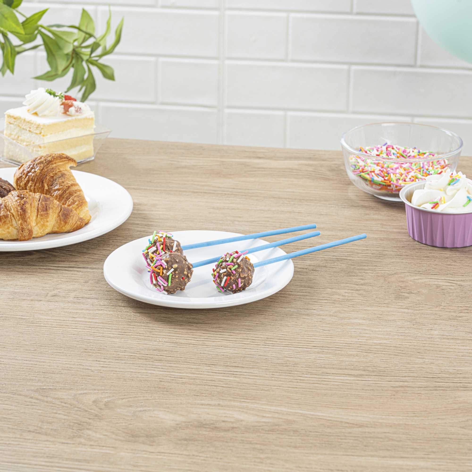 Pastry Tek Sky Blue Paper Cake Pop and Lollipop Stick - Biodegradable - 6" x 5/32" - 100 count box
