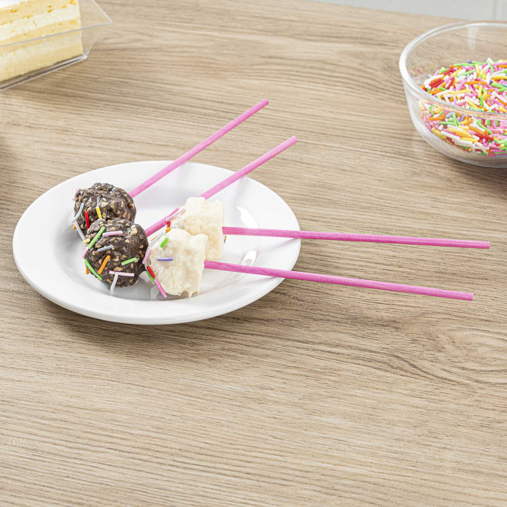 Pastry Tek Pink Paper Cake Pop and Lollipop Stick - Biodegradable - 6" x 5/32" - 100 count box
